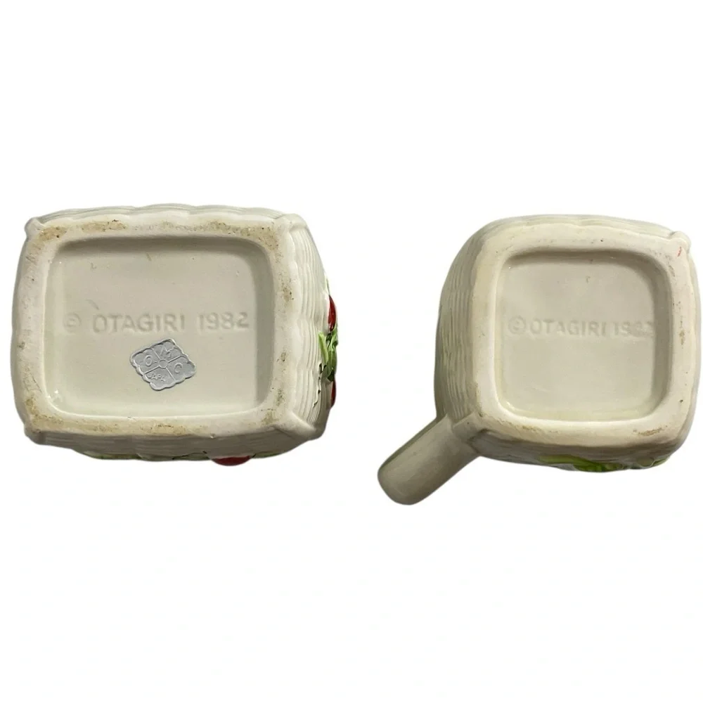 Vintage 1982 Otagiri Japan Strawberry Ceramic Creamer & Sugar Jar Set with Spoon